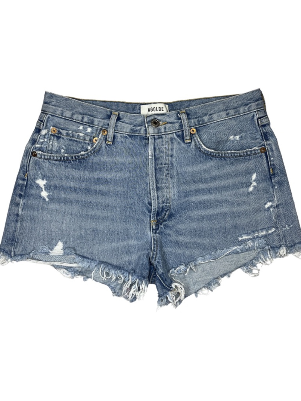 AGOLDE Parker Distressed Denim Cutoff Shorts Light Wash Button Fly Size 28
